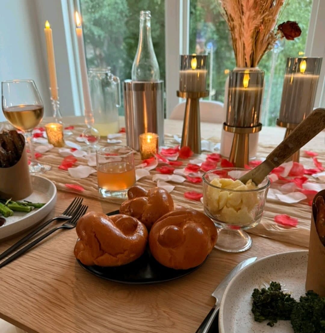 A candlelit dining table